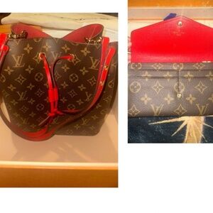 LOUIS VUITTON NéoNoé MM MNG COQUELICOT POPPY & LOUIS VUITTON SARAH WALLET POPPY